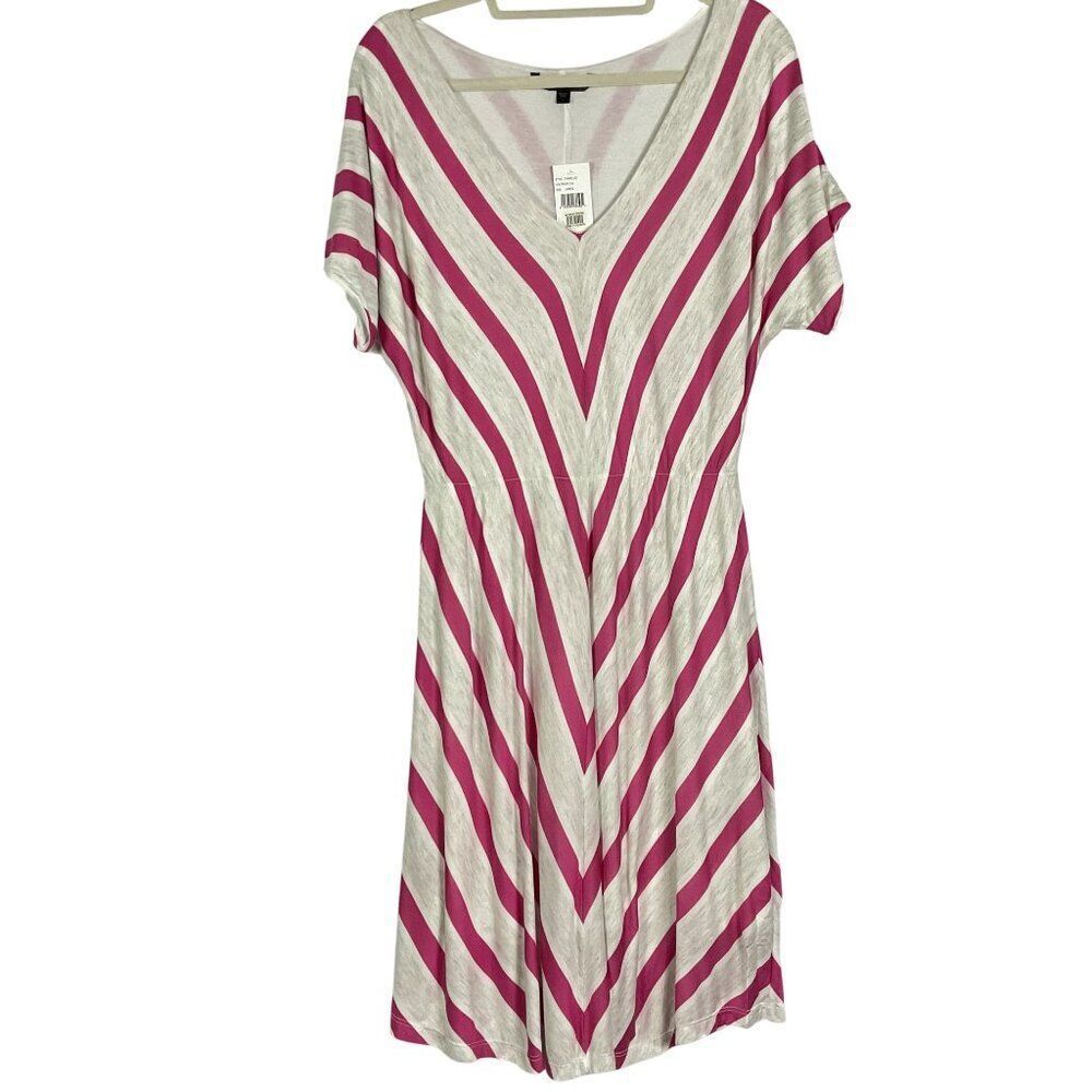 NWT Felicity & Coco Charlize Dress, Pink & Gray striped, Large, 100% viscose